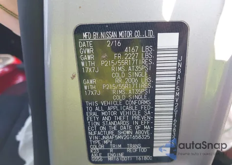 2016 Nissan Juke Sv z USA, uszkodzony, nr VIN JN8AF5MV2GT658325